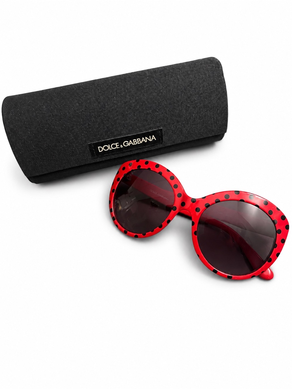 Dolce & Gabbana Red Black Polka Dot Cat Eye Sunglasses w/ Case